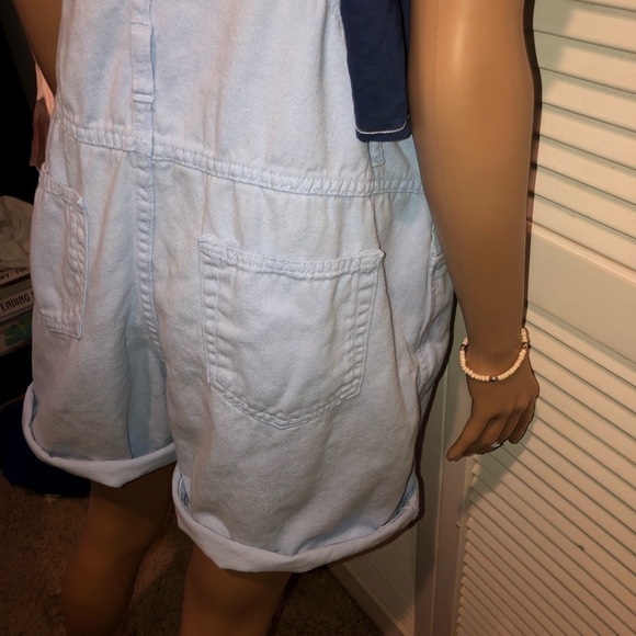 Moda Int. Baby Blue Vintage Short Overalls Medium - Picture 11 of 16